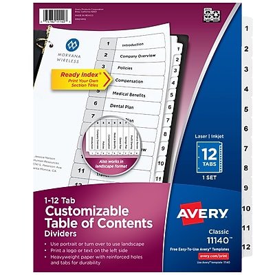 Avery - Ready Index Table of Contents Paper Dividers, 1-12 Tabs - White With Black Print-Front_Standard 