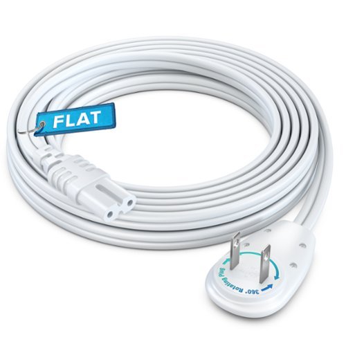 Maximm - 2-Prong TV Power Cord 10ft, 360° Rotating Flat Plug, UL Certified, Non-Polarized - White-Front_Standard 