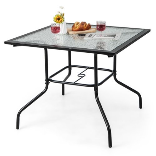 Gymax - 35'' Patio Dining Table Square Outdoor Dining Table w/ Tempered Glass Tabletop - Black-Front_Standard 