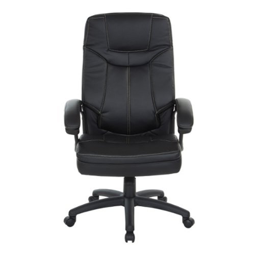 Office Star Products - Executive Faux Leather High Back Chair with Contrast Stitching - Black-Front_Standard 