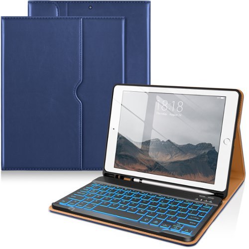 DTTO - Case for iPad 10.2" (7th/8th/9th Gen) Case with Detachable Backlit Keyboard, Pencil Holder & Pocket - Navy Blue-Front_Standard 