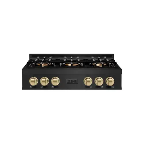 Front. ZLINE - ZLINE Autograph 36 in. Black Stainless Classic Rangetop with 6 DuoPro Burners and Bronze Accents (PCRTBZ-36-CB) - Black Stainless Steel.