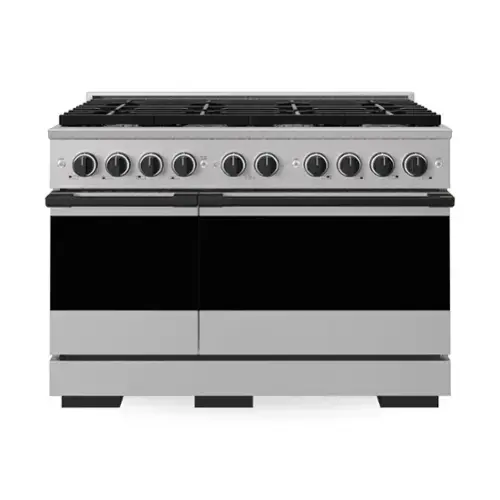 Front. ZLINE - Autograph 48 in. 6.7 cu. ft. Marino Dual Fuel Freestanding Range w/ 8 Gas Burners & Convection Oven w/ Black Accents - Stainless Steel.