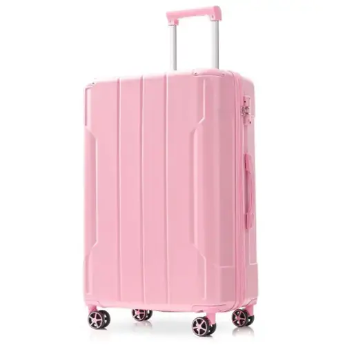 Front. BreeBe - Hardshell Luggage, Lightweight Durable ABS Suitcases with Double Wheels, Expandable 24 Inch Checked Travel Luggage - Pink.