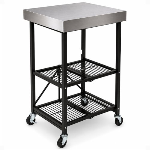 Origami - RBT Fully Stainless Steel Foldable Kitchen Cart with 4 Wheels - Black-Front_Standard 