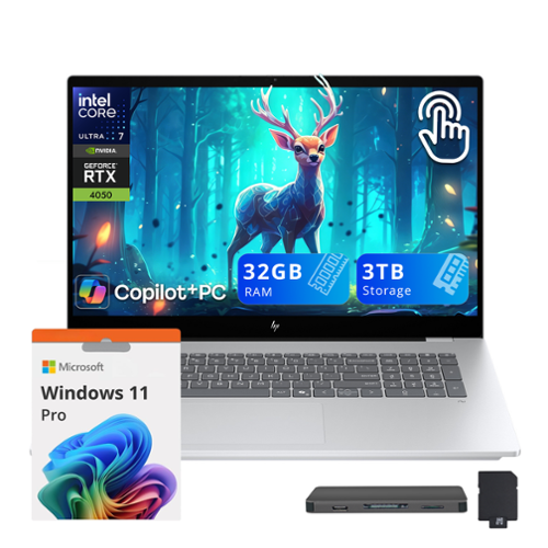 HP - Upgraded - OmniBook 7 17.3" FHD Touch Laptop,Intel Ultra 7 258V,32GB RAM,2TB SSD+1TB Dock Set,GeForce RTX4050,Win 11Pro - Silver-Front_Standard 