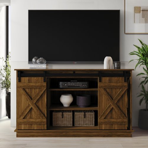 ChaletPosh - Vintage-Inspired TV Stand Console with Sliding Barn Doors - Brown-Front_Standard 