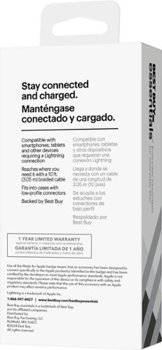 Best Buy essentials™ 10’ Lightning to USB Braided Charge-and-Sync Cable - White BUY IN SINGAPORE