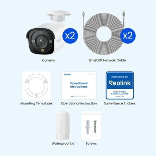 Reolink 2-Camera Indoor/Outdoor Add On or Stand Alone Wired PoE 4K+ 12MP Security Bullet IP Cameras, Smart AI Search, Spotlight - White BUY IN EUROPE