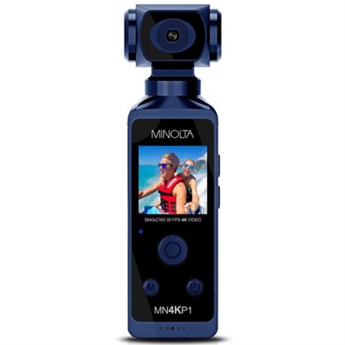 Minolta - MN4KP1 4K Ultra HD Pocket Camcorder with WiFi & Waterproof Housing, Blue-Front_Standard 
