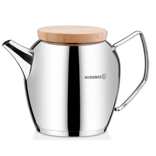 Korkmaz - Montana Stainless Steel 2.3L Teapot with Wooden Lid - Silver-Front_Standard 