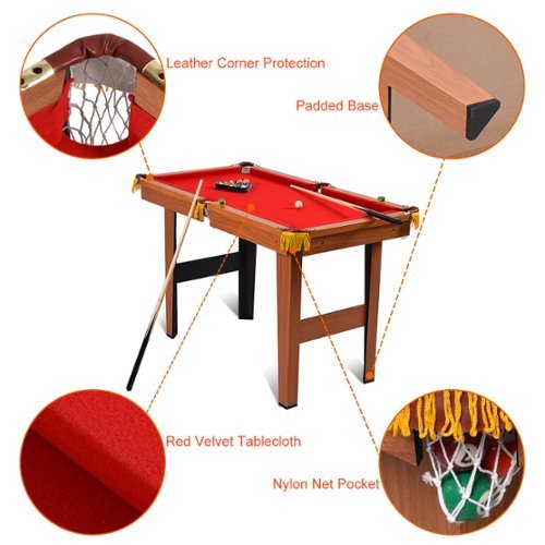 Costway 48'' Mini Table Top Pool Table Game Billiard Set Cues Balls Gift Indoor Sports - Brown+Red WHERE TO BUY