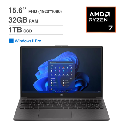 HP - 255 Laptop (Ryzen 7 7730U, 32GB, 1TB SSD, 15.6, (1920x1080), , Win 11 Pro ) - Dark Ash Silver-Front_Standard 