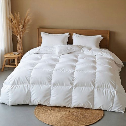 Resenkos - Goose Down Comforter Queen Size, Soft Noiseless 3D Baffle Box Design with Corner Tab, 90 x 90 Inch - White-Front_Standard 