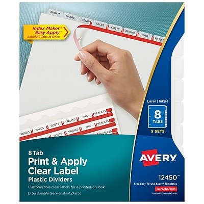 Avery - Index Maker Plastic Dividers with Print & Apply Label Sheets, 5 Tabs, 5 Sets/Pack - Frosted White-Front_Standard 