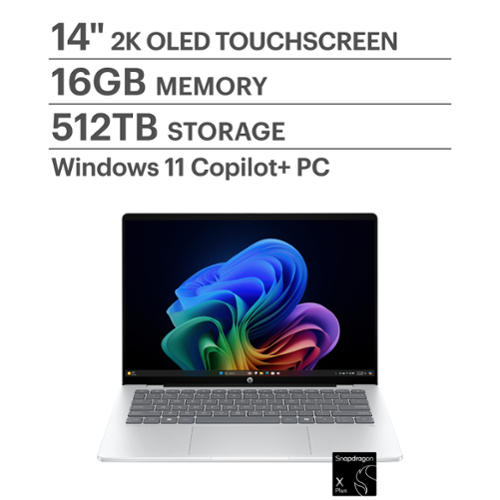  HP - OmniBook 5 - Copilot+ PC - 14&quot; 2K OLED Touch-Screen Laptop - Snapdragon X Plus - 16GB Memory - 512GB SSD - Glacier Silver