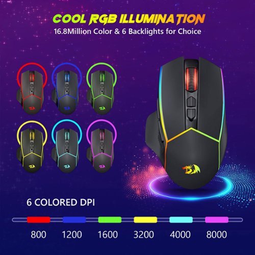 REDRAGON M814RGB-PRO Wireless Gaming Mouse, Tri-Mode, 8000 DPI, RGB, 8 Programmable Buttons, 250Hrs for PC/Mac/Laptop - Wired - Black GLOBAL SHIPPING