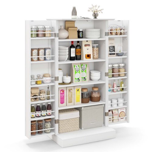 Costway - 47.5" kitchen Pantry Cabinet with Doors Adjustable Shelves Anti-toppling Devices - White