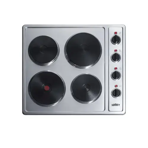 Front. SUMMIT - 24" Wide 230V 4-Burner Solid Disk Cooktop - Silver.