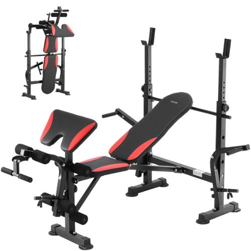 VEVOR - Weight Bench, Multi-Functional Adjustable Weight Bench Press for Full Body Workout, 660lbs Exercise Sit up Bench - Black,Red-Front_Standard 
