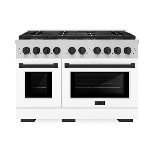 ZLINE - Autograph 48 in. Paramount Gas Range with 8 DuoPro Burners & White Doors w/ Black Accents (PSGRZ-WM-48-MB) - Stainless Steel with White Matte Door