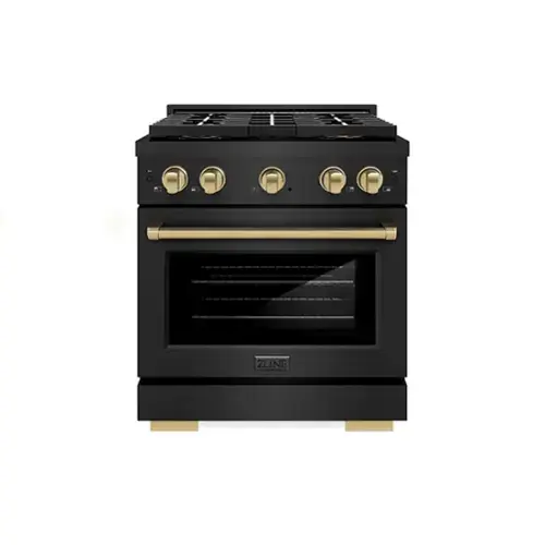 Front. ZLINE - Autograph Edition 30 in. 4.2 cu. ft. Paramount Freestanding Gas DuoPro Range in Black Steel and Champagne Bronze Accents - Black Stainless Steel.