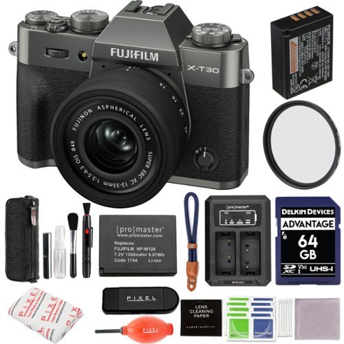 Bundle - Fujifilm - X-T30 III Mirrorless Camera with 13-33mm f/3.5-6.3 Lens (Charcoal Silver) with Extra Accessories-Front_Standard 
