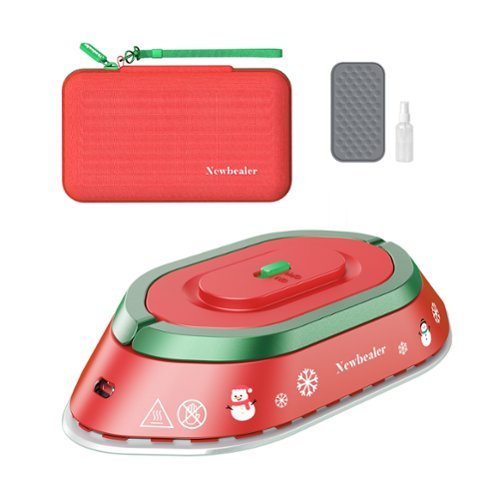 Newbealer - Dual Voltage Travel Iron,Mini Dry Iron for Clothes,302℉ Non-Stick Ceramic Soleplate, 0.8lbs Ultra-Lightweight - Festive Red/Green-Front_Standard 
