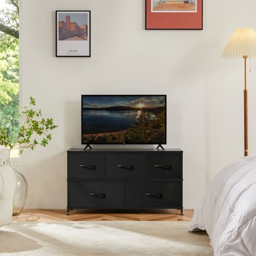 Bestier - 5 Drawer 39.4 in.W Fabric Storage Tower Dresser Wooden Top for Kid Room, Closet, Entryway, Nursery - Black-Front_Standard 