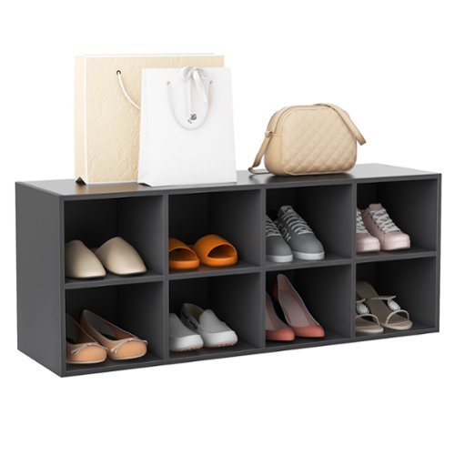 Costway 8 Cubbies Shoe Bench with 500 LBS Weight Capacity Cubby Shoe Rack Storage Cabinet Grey