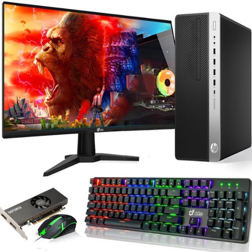 HP - Refurbished Excellent - ProDesk G5 Gaming Desktop PC | Intel i5-9th 3.0GHz | 16GB RAM | 256GB SSD | 24" LED | NVIDIA GT 1030 | Wi-Fi | Win11 - Black-Front_Standard 