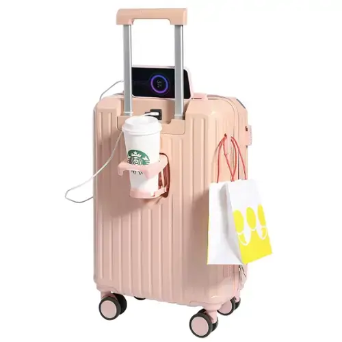 Front. Fabibe - Carry-on Luggage With Cup Holder & Usb Charging Port Hard Side Spinner Wheels Lightweight For Travel Business - Pink Carry-On 20-Inch.