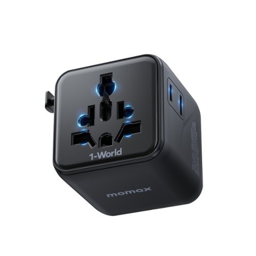 Momax - Mini Universal Travel Adapter Worldwide 2 AC All in One Travel Plug Adapter UK AUS JP, US to Europe(No USB Port) - Black-Front_Standard 