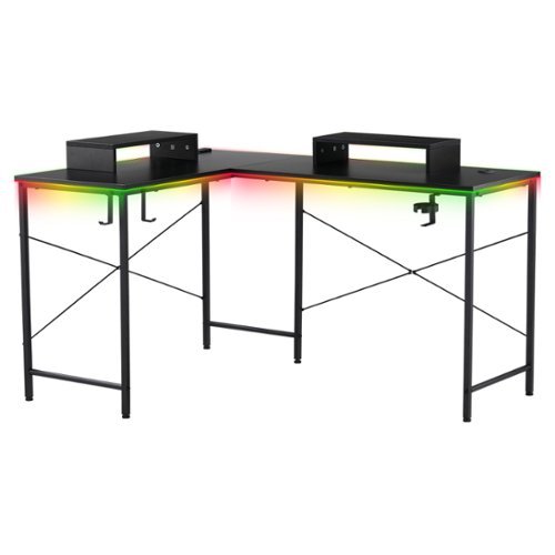 GTPlayer - 62.2  in. RGB Gaming Desk L -Shaped Computer Desk - Black