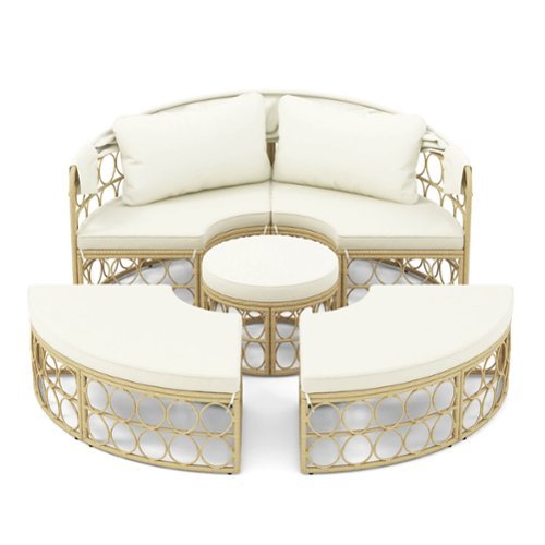 Costway - Outdoor Patio Round Daybed with Retractable Canopy Soft Cushions for Garden - White-Front_Standard 