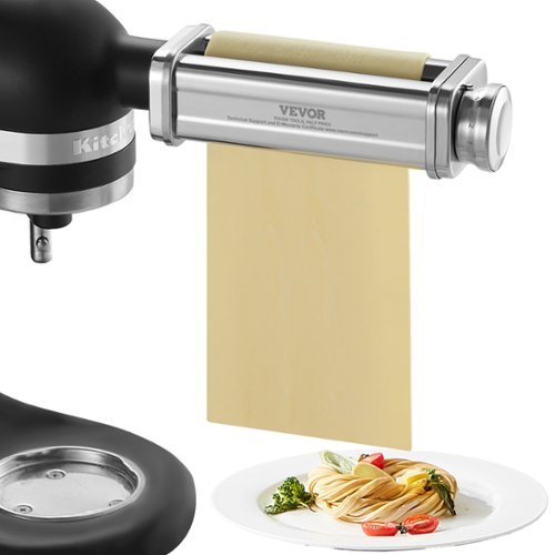 VEVOR - Pasta Attachment for KitchenAid Stand Mixer, Stainless Steel Pasta Sheet Roller Attachment,with 8 Adjustable Knob - Black,Silver-Front_Standard 