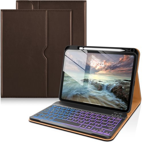 DTTO - Detachable Backlit Keyboard Case for iPad 11th/10th Gen (2025/2022) - Leather Cover w/ Pencil Holder & Pocket - Dark Brown-Front_Standard 