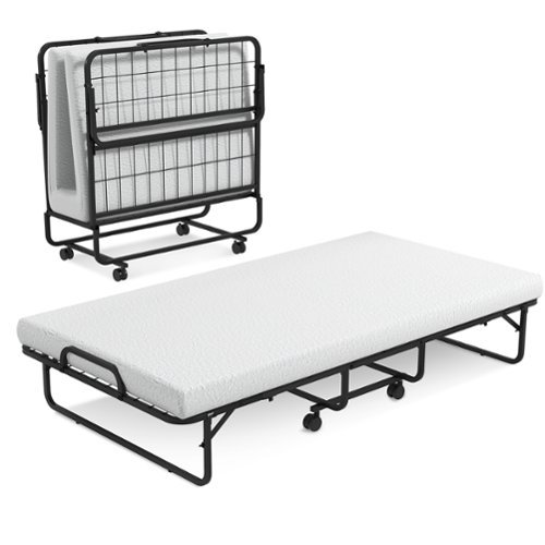 Costway Heavy Duty Foldable Bed Metal Guest Bed Daybed with 4 inch Mattress Memory Foam - White