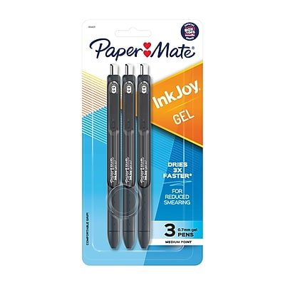 Paper Mate - InkJoy Retractable Gel Pen, Medium Point, 0.7mm, Black Ink, 3/Pack (1951637)