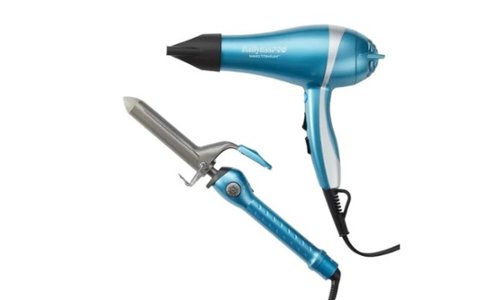 Babyliss - BaBylissPRO Nano Titanium Professional Lightweight Ionic Hair Dryer and 1" Spring Curling Iron Gift Set - Blue-Front_Standard 