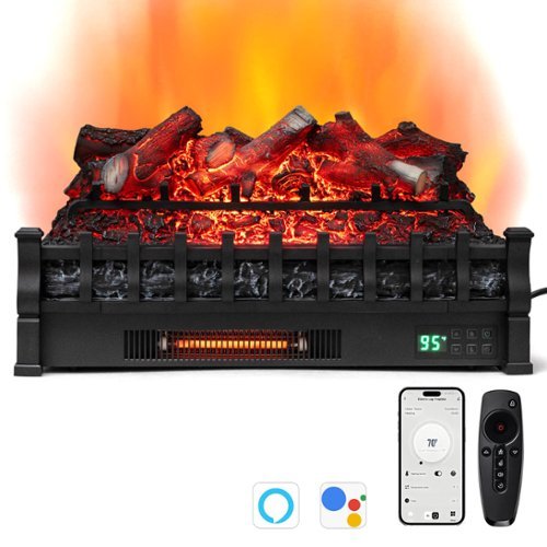 Costway - 26" WiFi Infrared Quartz Electric Fireplace Insert Logs Heater with Lemonwood Logs - Black-Front_Standard 