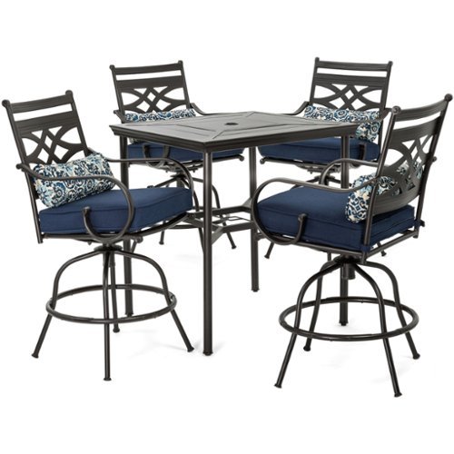 Hanover - Montclair 5-Piece High-Dining Patio Set with 4 Swivel Chairs and a 33-In. Counter-Height Dining Table - Navy/Brown-Front_Standard 