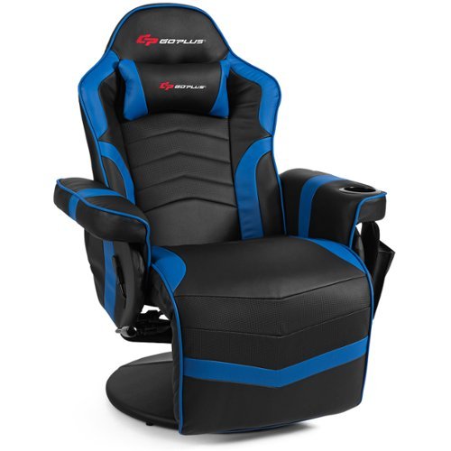 Costway Massage Gaming Recliner Reclining Racing Chair Swivel Blue - Blue + Black