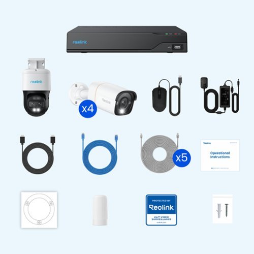 Reolink 8 - Channel, 4 - Bullet 1 - Pan Tilt Auto Track Camera Indoor/Outdoor 4K+ 12MP PoE 2TB NVR Security Surveillance System - White BUY IN EUROPE