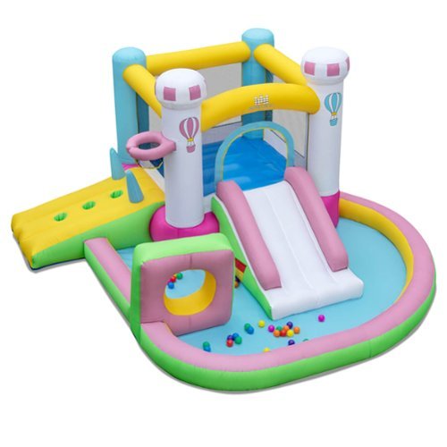 Costway Inflatable Bounce House with Slide Jumping Area Obstacle Ball Pit without Blower - Multicolor