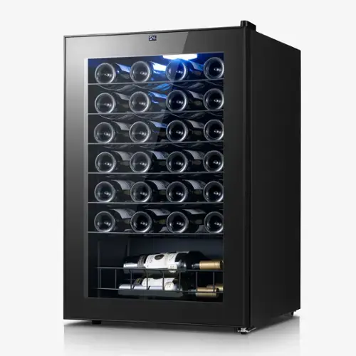 Front. Yeego - Yeego 46-Bottle Wine Cooler (4.59 cu.ft) Freestanding Refrigerator with Whisper-Quiet Cooling for Home - Blue LED lighting.