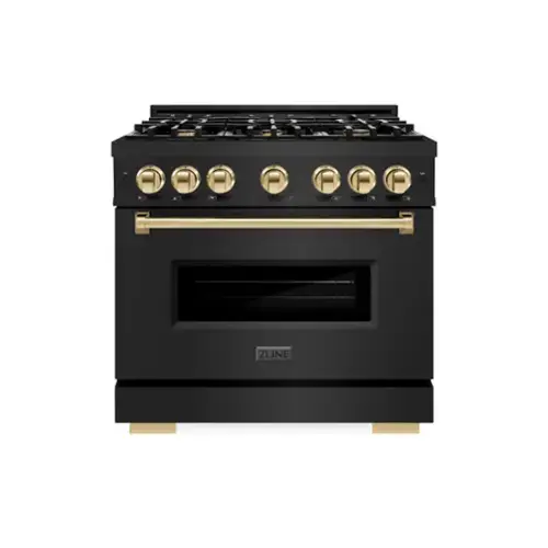 Front. ZLINE - ZLINE Autograph 36" Classic Dual Fuel Black Stainless Range w/ Gold Accents (CDRBZ-36-G) - Black Stainless Steel.