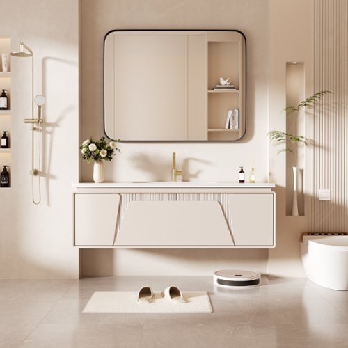 LOVMOR Tempered Glass Rounded Rectangle Framed Wall-Mounted Bathroom Vanity Mirror - 28 x 36 - Black WORLDWIDE DELIVERY