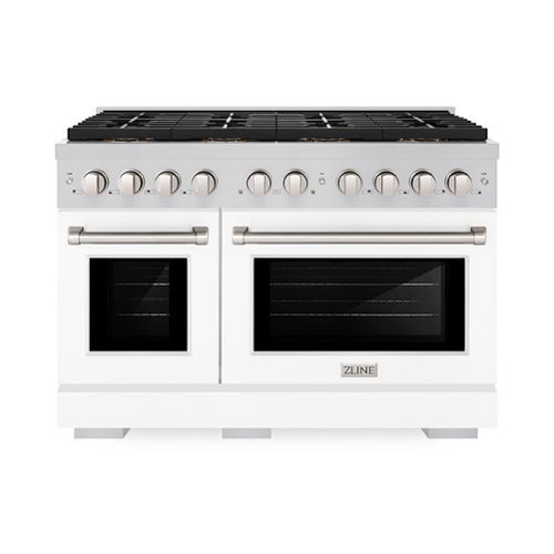 ZLINE - 48 in. Paramount Dual Fuel Range with 8 Burner DuoPro Cooktop and Dual Ovens w/ White Doors (PSDR-WM-48) - Stainless Steel with White Matte Door