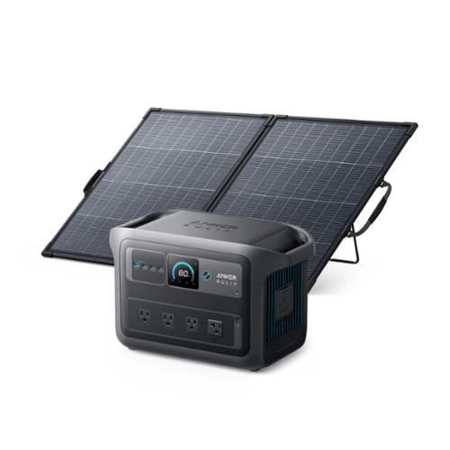 Anker - SOLIX C1000X Gen 2 Portable Power Station w/100W Bifacial Solar Panel,1024Wh 3000W Peak Solar Generator for Camping&Home (1024 Wh Capacity) - Dark Gray-Front_Standard 